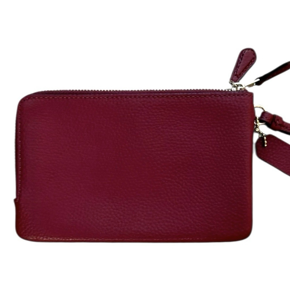 Coach DOUBLE Pebble Leather Burgundy Double Dual Zip Wallet Wristlet - Picture 2 of 6